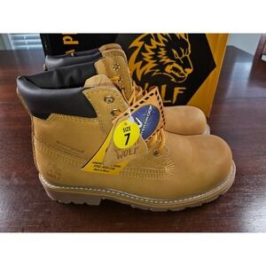 Wolf Work Boots Men's Sz 7 Waterproof Treated Wheat Leather Steel Toe Work Boot